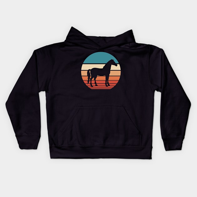 Horse Retro Sunset Kids Hoodie by FauQy